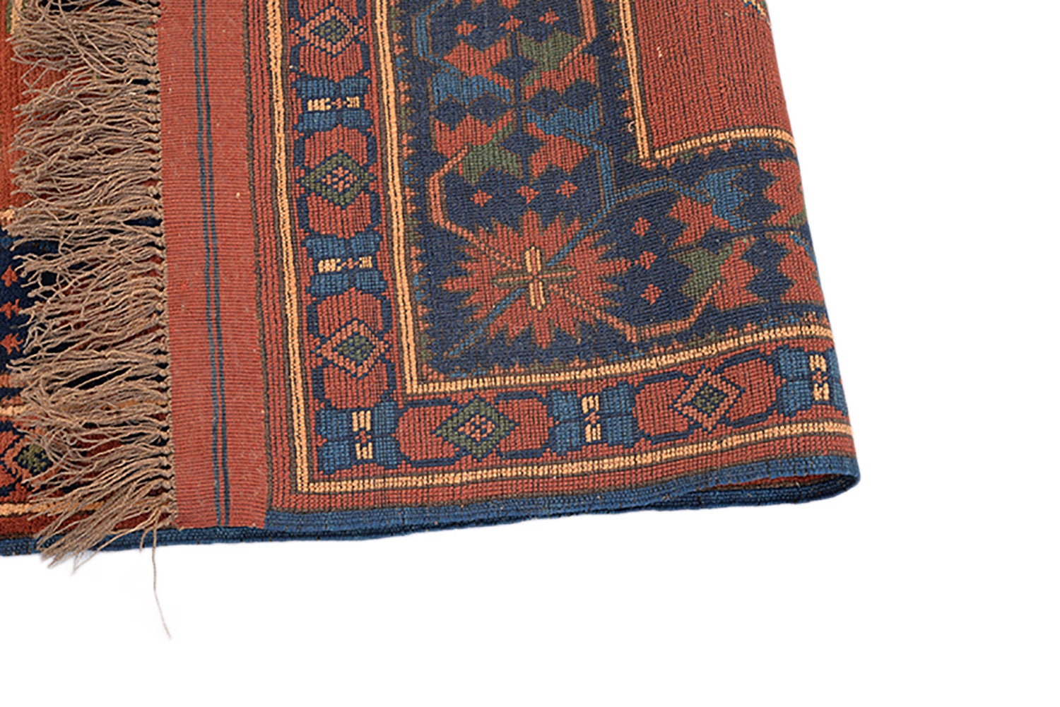 5 x 7 Feet Rug | Hand Knotted Coral Blue Rug | Persian Rug Caucasian | Geometric Medallion Rug | Orange Area Rug | Wool Antique Rug