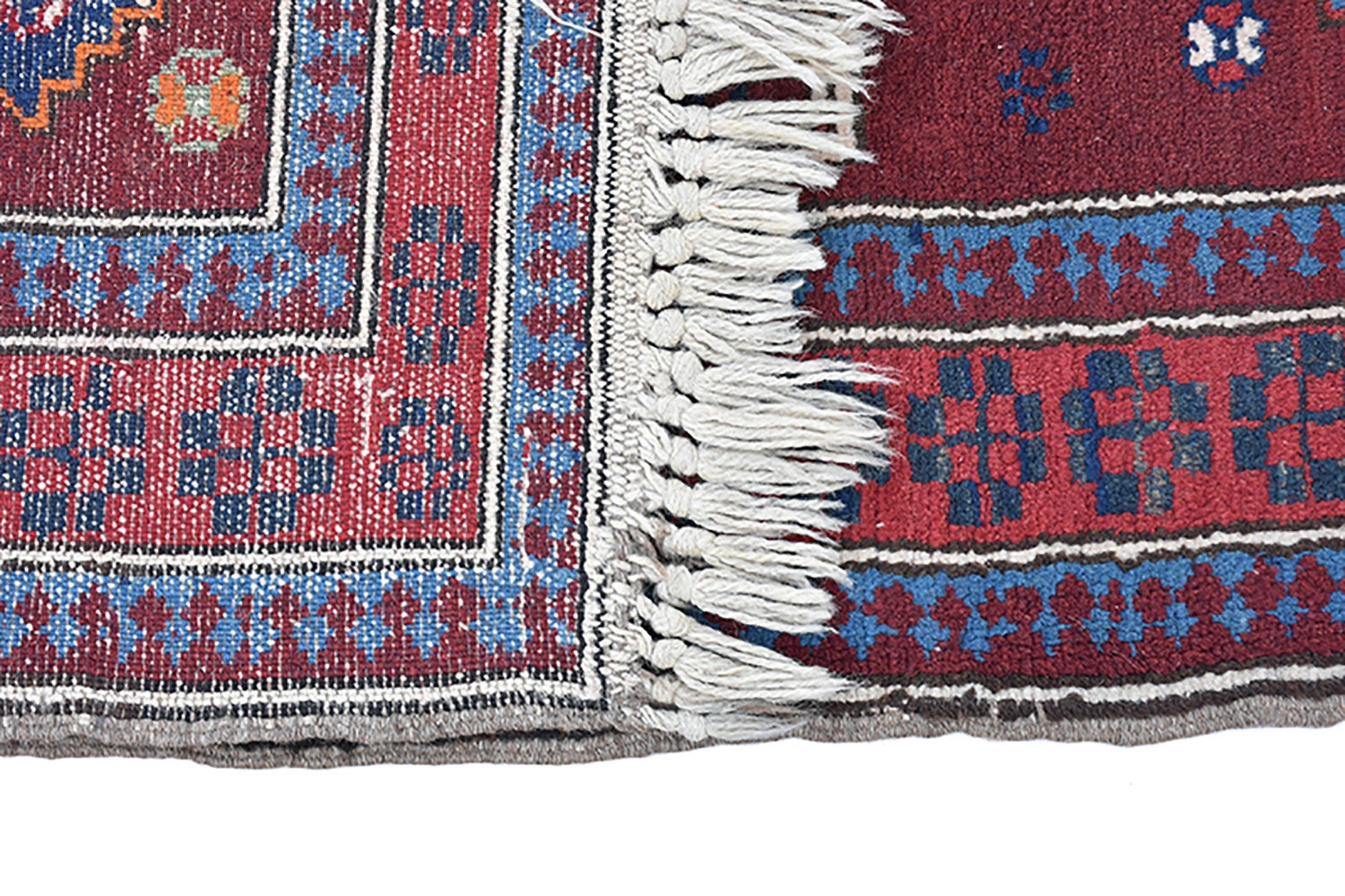 Antique Kazak Rug | Burgundy Red Blue Rug | 4 x 5 ft Rug | Geometric Tribal Rug | Wool Rug | Accent Rug | Handmade