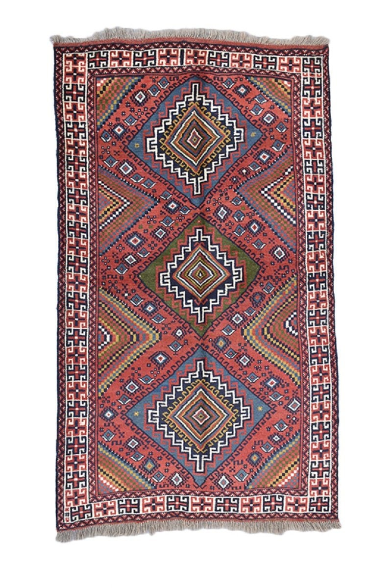 Pink Blue  Tribal Rug | Area Rug 4 x 6 Ft | Handmade Vintage Rug | Ikat Geometric Rug | Vintage Rug