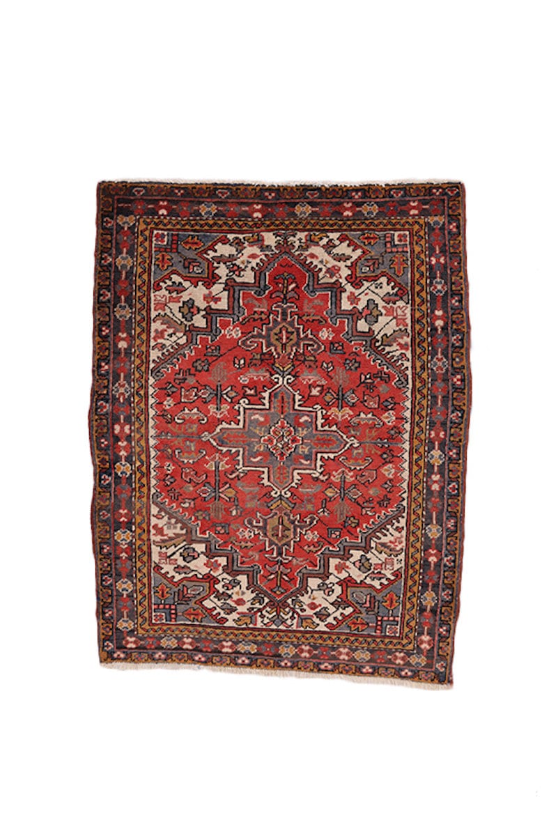 Vintage Red Rug | Blue Red Medallion Rug | 5 x 7 Feet | Persian Turkish Rug | Living Room Rug | Wool Rug