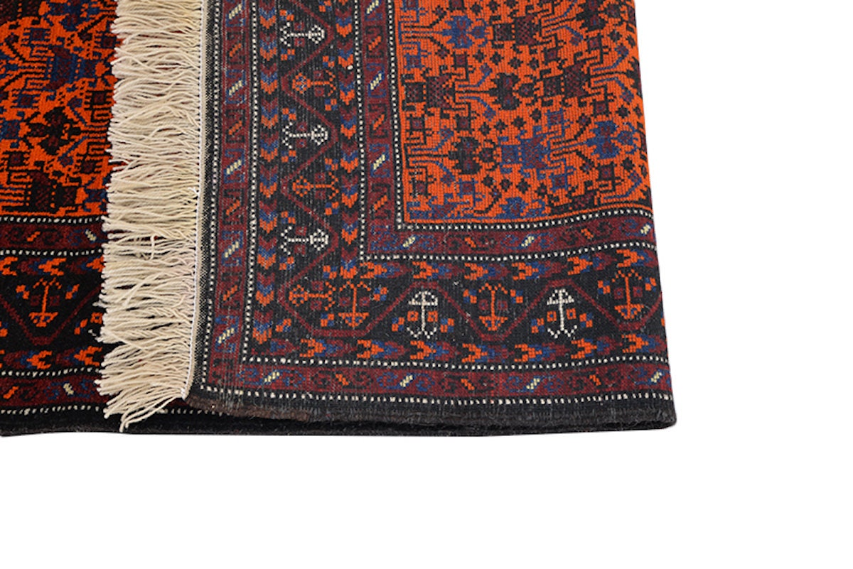 Orange Vintage Rug | Afghan Geometric Rug | 4 x 6 Ft Rug | Tribal Pattern Rug | Wool Handmade Rug