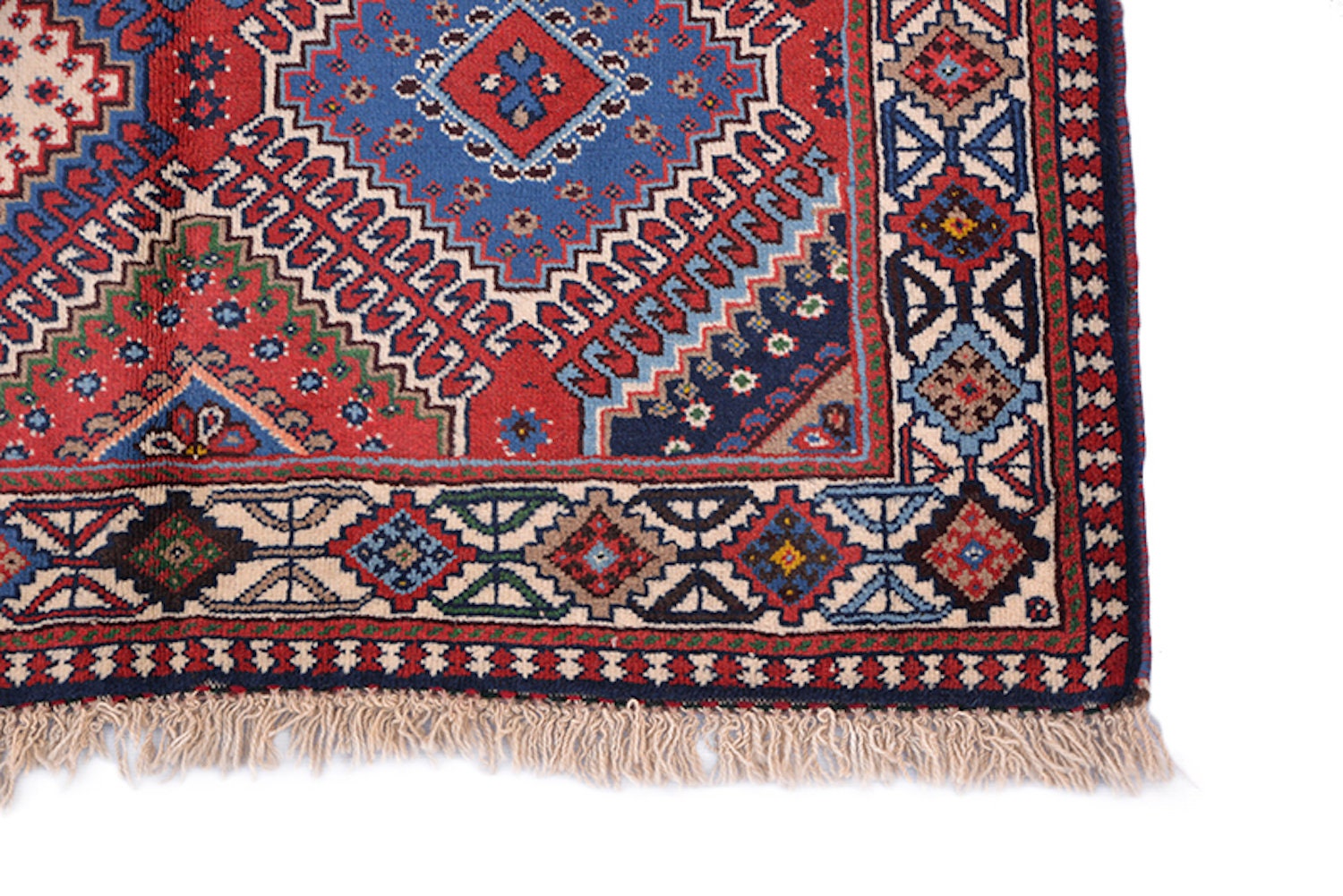 Vintage Tribal Rug | Pink Blue Rug | Afghan Persian Rug | Diamond Pattern Rug | 3 x 5 Feet | Wool Handmade Rug