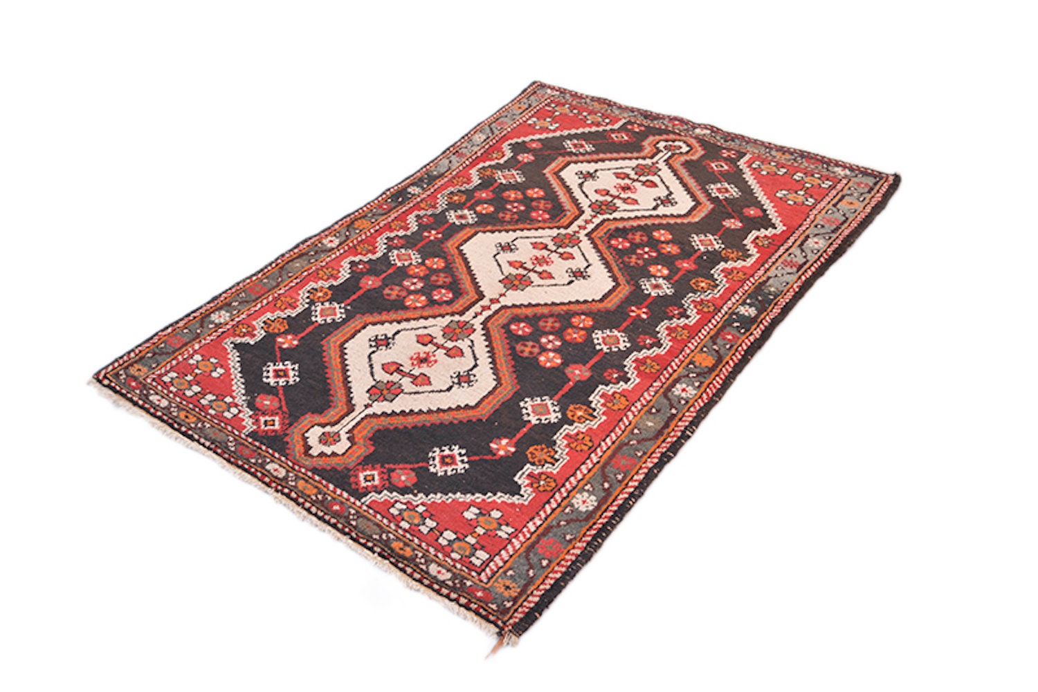 Black Red Vintage Rug | Tribal Afghan Persian Rug | 3 x 5 Rug | Hand Knotted Rug | Nomadic Boho Rug