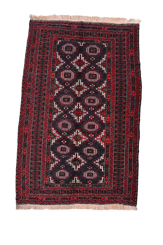 Dark Red Turkish Persian Rug | Red Oriental Rug Vintage | Traditional Rug | 4 x 6 Rug | Wool Rug | Geometric Rug