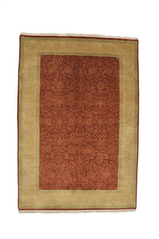 Red Yellow Rug | Hand Knotted Rug | Vintage Boho Rug | 4 x 6 ft Area Rug | Ornate Rug