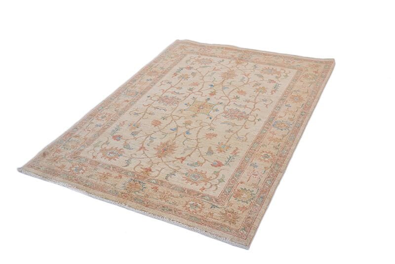 6 x 4 Feet Area Rug | Beige Oriental Rug |  Neutral Rug | Cream Orange Rug | Decorative Rug | Vintage Hand Knotted Rug | Floral Area Rug