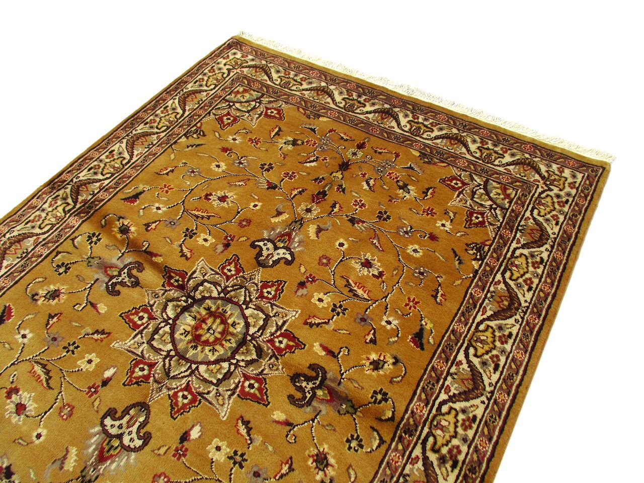 4x6 Rug | Gold Oriental Rug | Handmade Area Rug | Neutral Tone Rug | Antique Wool Rug | Gold Silk Rug | Medallion Rug | Gold Accent Rug