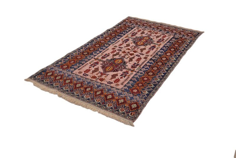 Vintage Pink Rug | Blue Pink Tribal Rug | 4 x 6 Ft Area Rug | Hand Knotted Rug | Vintage Bohemian Rug | Boho Style Rug