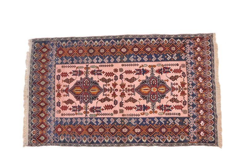 Vintage Pink Rug | Blue Pink Tribal Rug | 4 x 6 Ft Area Rug | Hand Knotted Rug | Vintage Bohemian Rug | Boho Style Rug