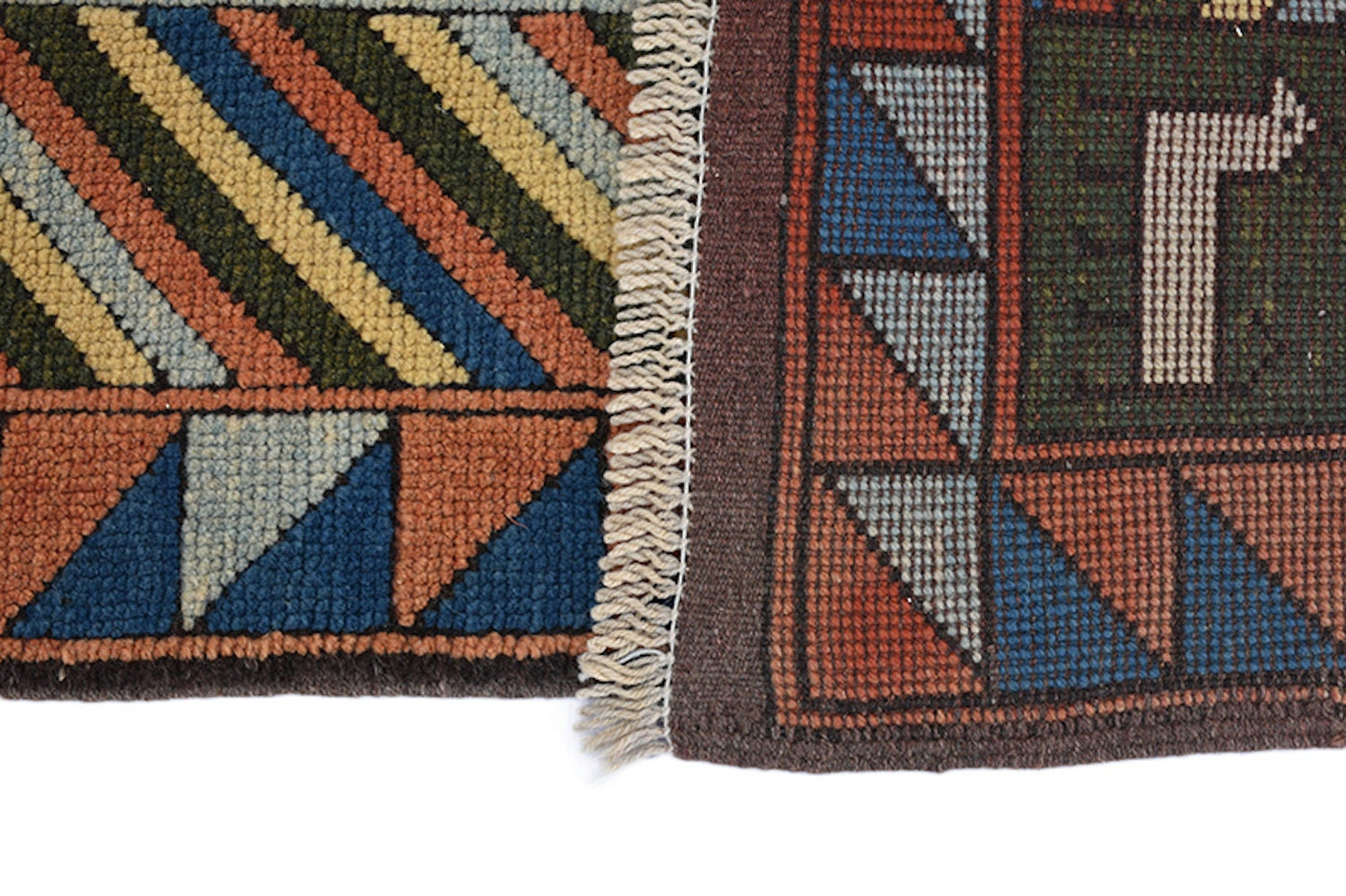 Grey Blue 4x6 Kazak Rug | Tribal Chevron Bordered Area Rug | Animal and Plants | Turkish Geometric Rug | Wool Handmade Rug