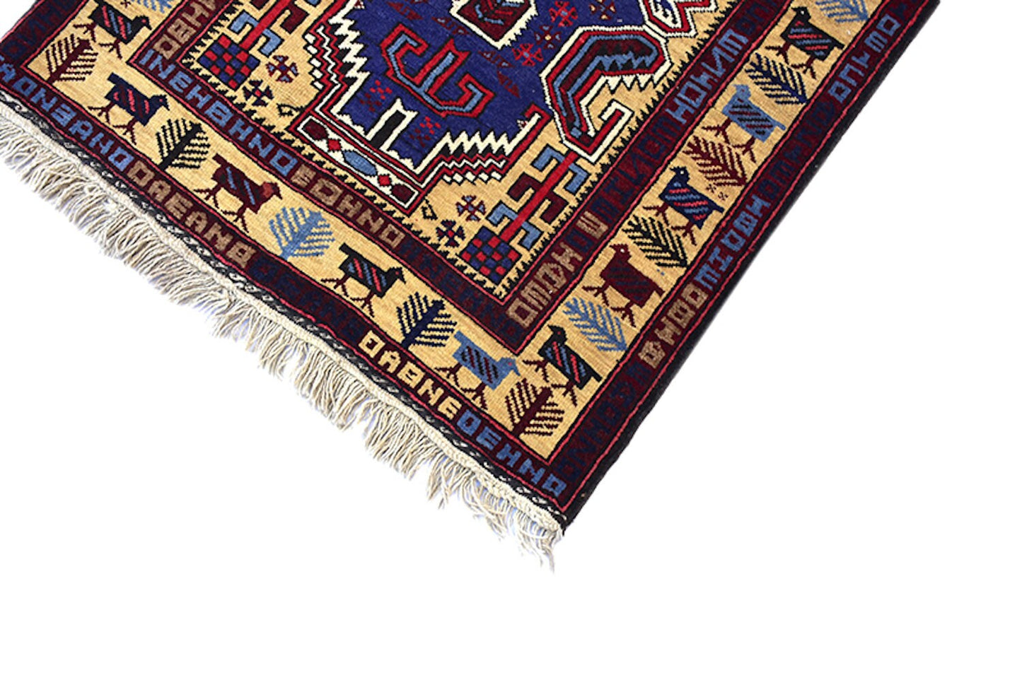 Vintage Runner Rug | 2 x 11 Feet | Blue and Red | Tribal & Geometric | Hand Knotted Wool