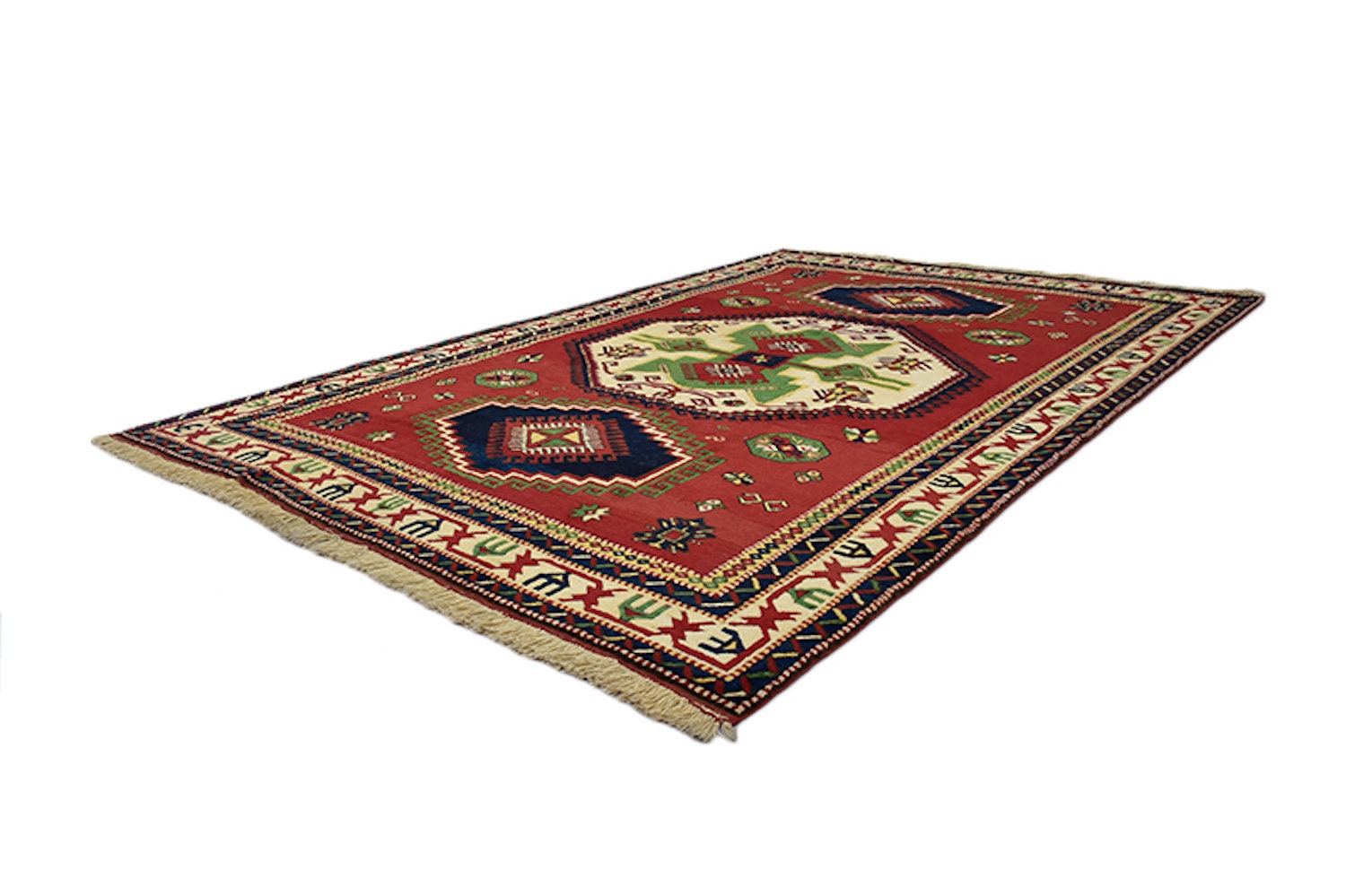 Red Kazak Turkish 6x9 Rug Wool Rug | Antique Tribal Geometric Rug | Oriental Rug | Handmade Wool Rug