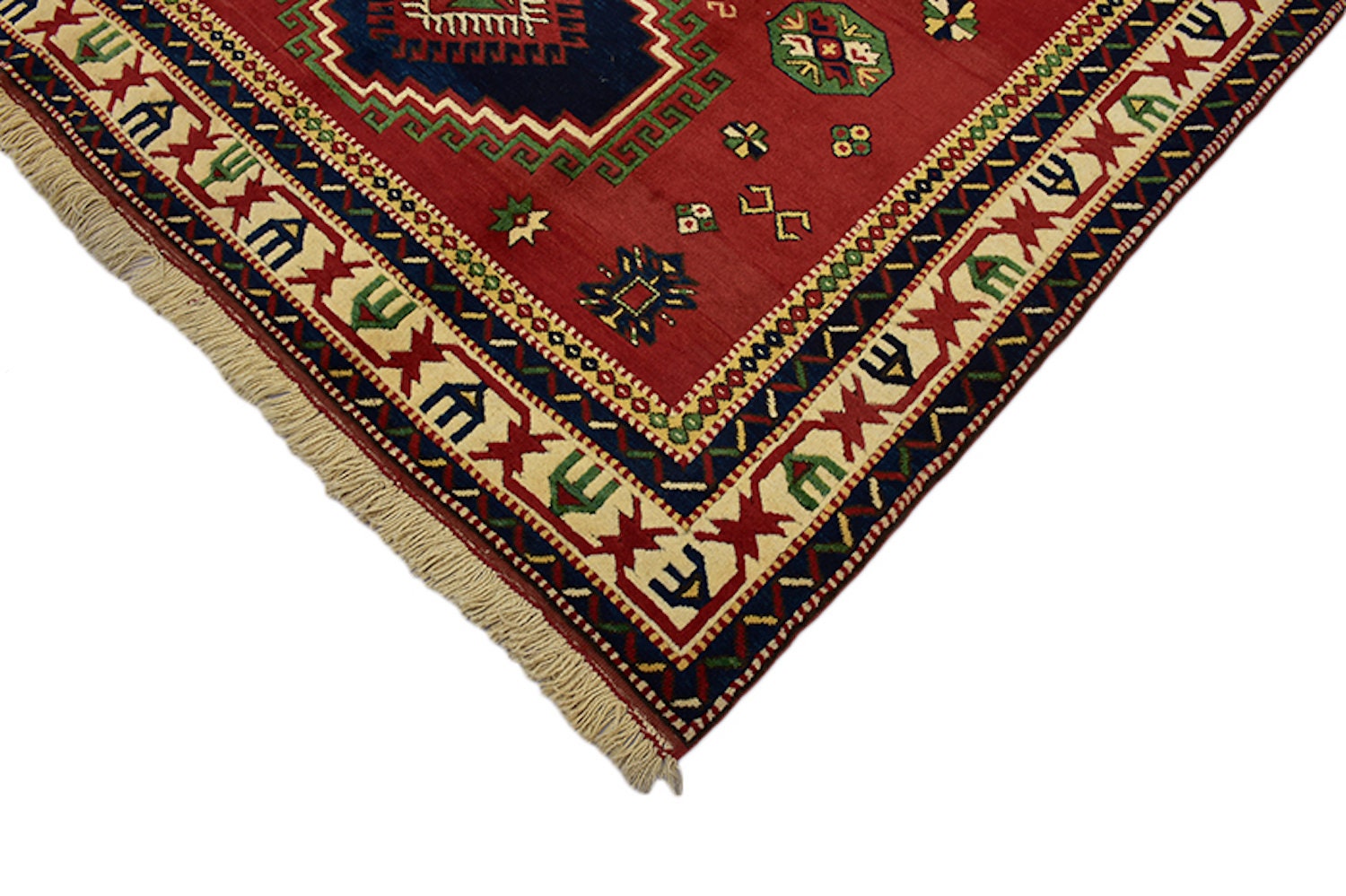 Red Kazak Turkish 6x9 Rug Wool Rug | Antique Tribal Geometric Rug | Oriental Rug | Handmade Wool Rug