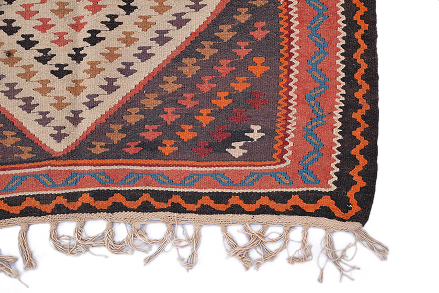 Vintage Turkish 3x6 Runner Rug | Chevron Design Red and Orange |  Wool Tribal Flatweave Rug