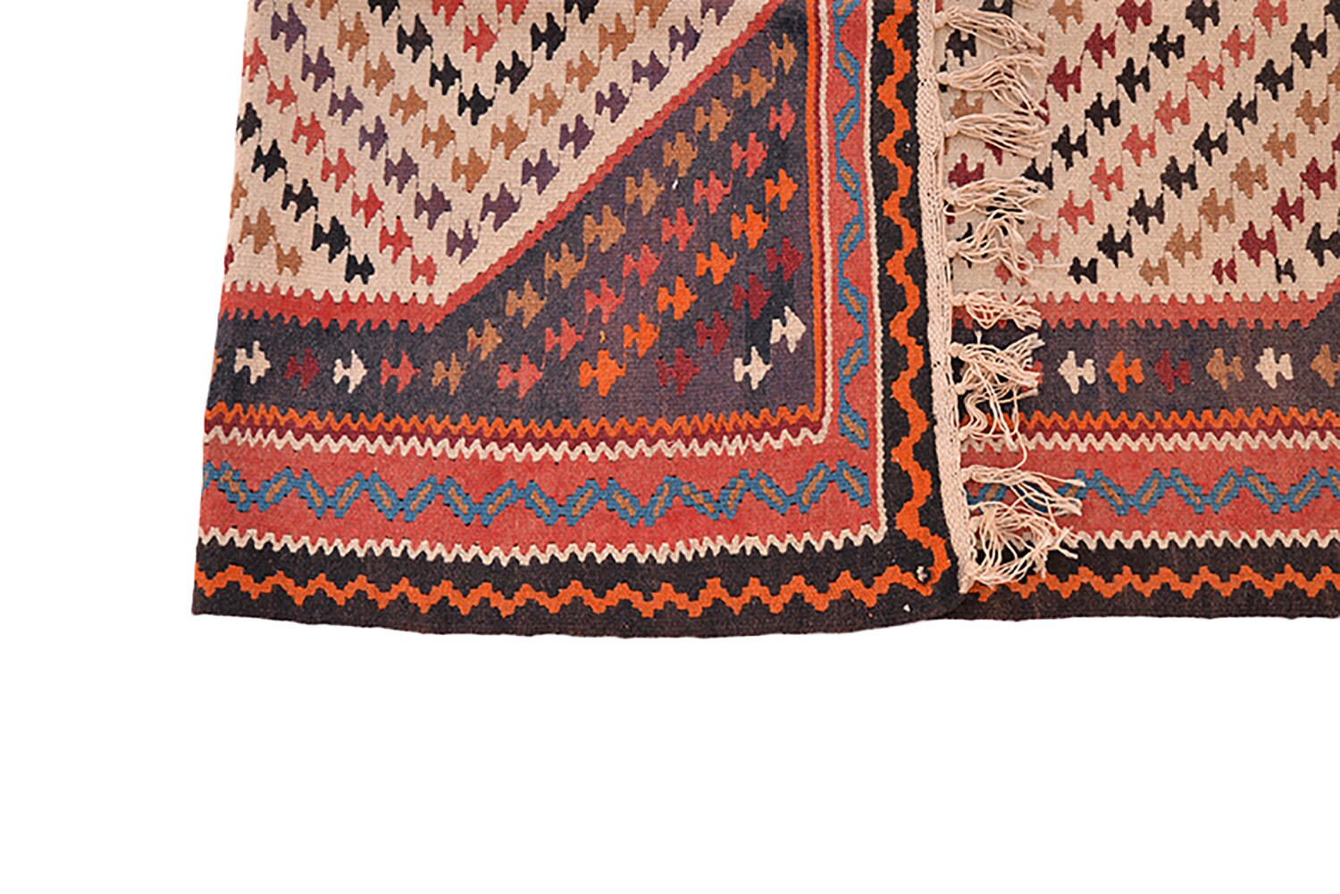 Vintage Turkish 3x6 Runner Rug | Chevron Design Red and Orange |  Wool Tribal Flatweave Rug