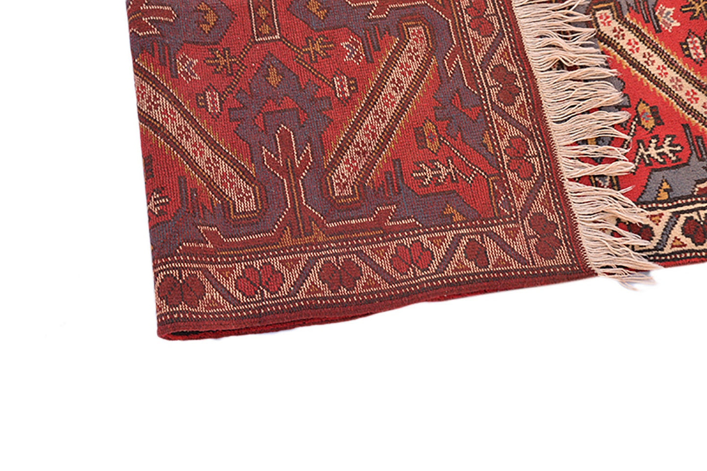 Tribal Kazak Red Blue Rug | 3x6 RunnerRug | Geometric Pattern Rug | Kitchen Accent Wool Hand Knotted Rug