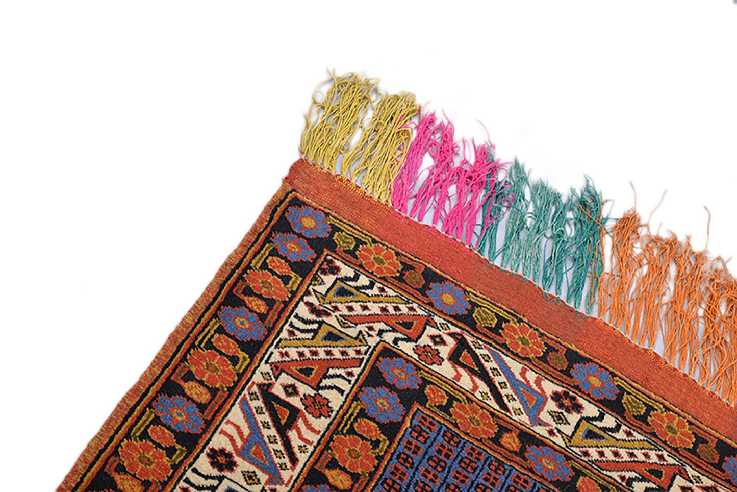 6 x 4 Rug | Boho Handmade Rug | Multi Color Fringe | Tribal Rug | Orange Purple Area Rug | Wool Antique Caucasian Rug | Vintage Rug