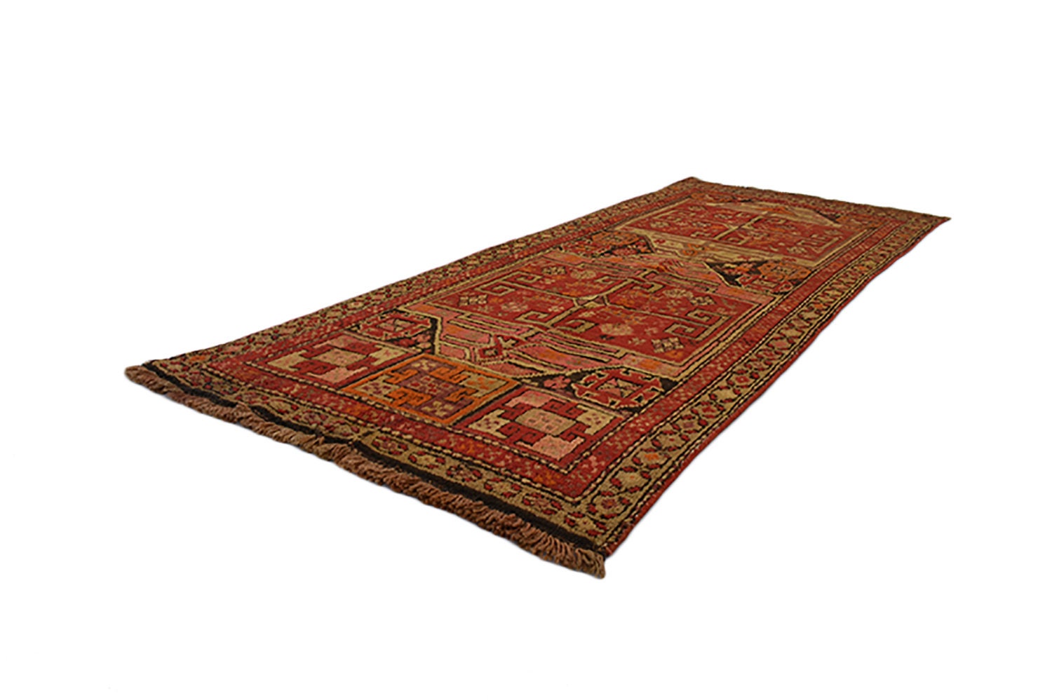 Long Antique 3x7 Runner Rug | Red Yellow  Bohemian Rug | Vintage Tribal Rug | Wool Handmade Rug | Antique Oriental Rug