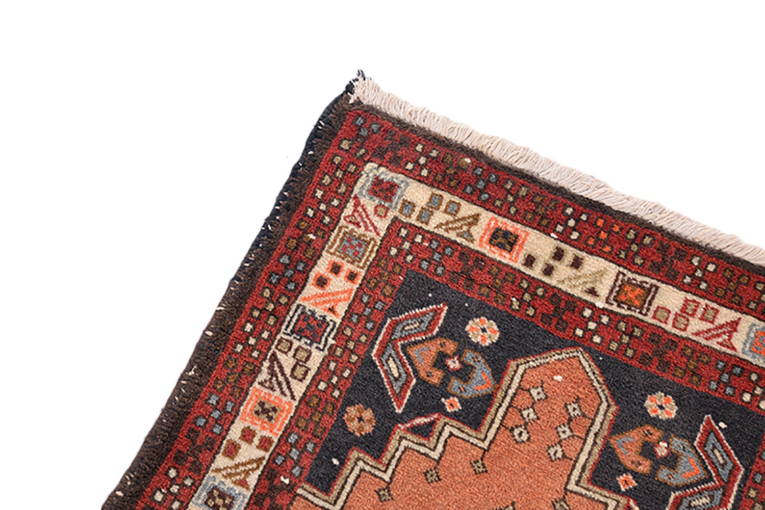 Long 2x9 Vintage Runner | Persian Turkish Geometric Design in Brick & Navy Blue