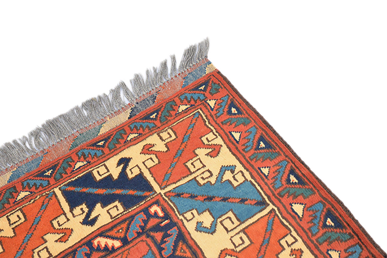 Large Hand Knotted 7x9 Vintage Rug with Rust Red Color and Tribal Geometric Border