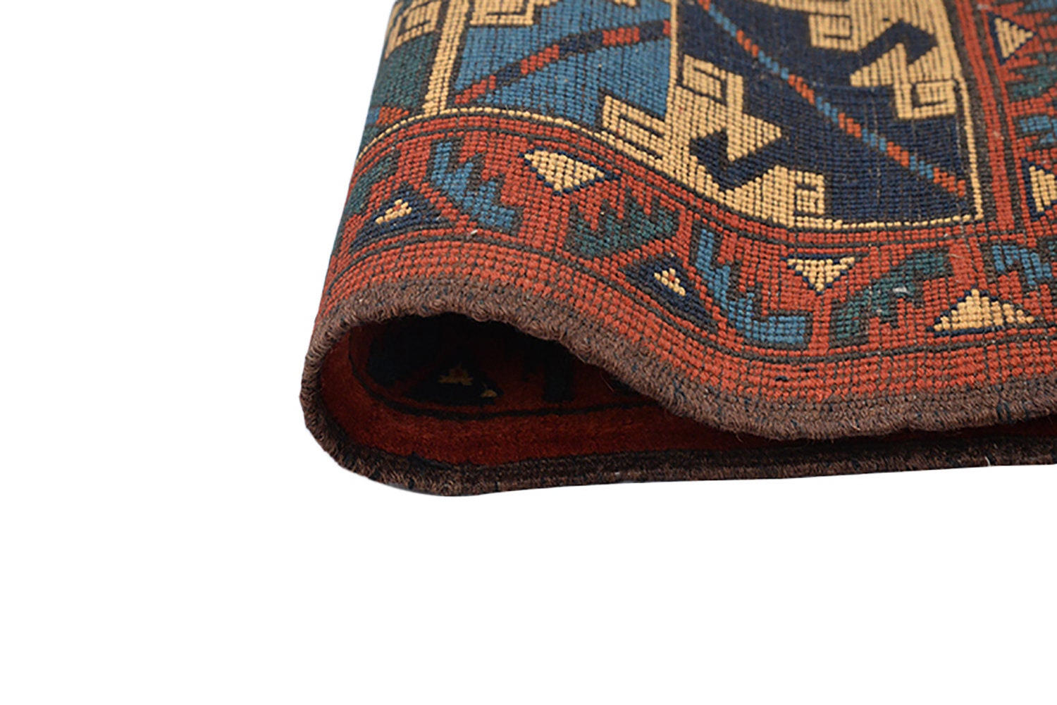 Large Hand Knotted 7x9 Vintage Rug with Rust Red Color and Tribal Geometric Border