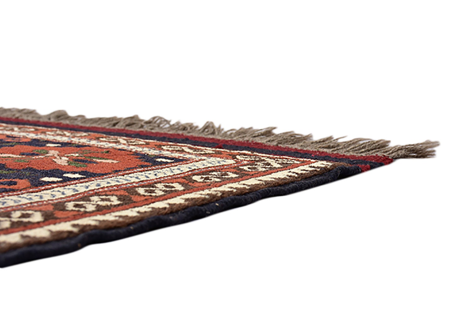 Vintage Handmade Rug | Navy Green Red Rug | 7 x 9 Feet | Floral Oriental Rug | Afghan Rug | Rustic Farmhouse Rug
