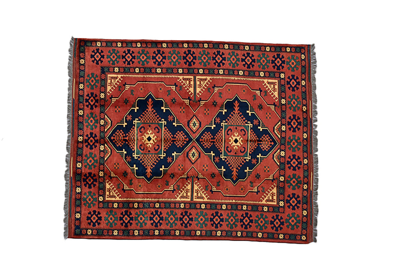 Vintage Red Navy 7x8 Large Turkish Rug | Geometric Tribal Rug | Wool Rug Medallion Handmade Rug