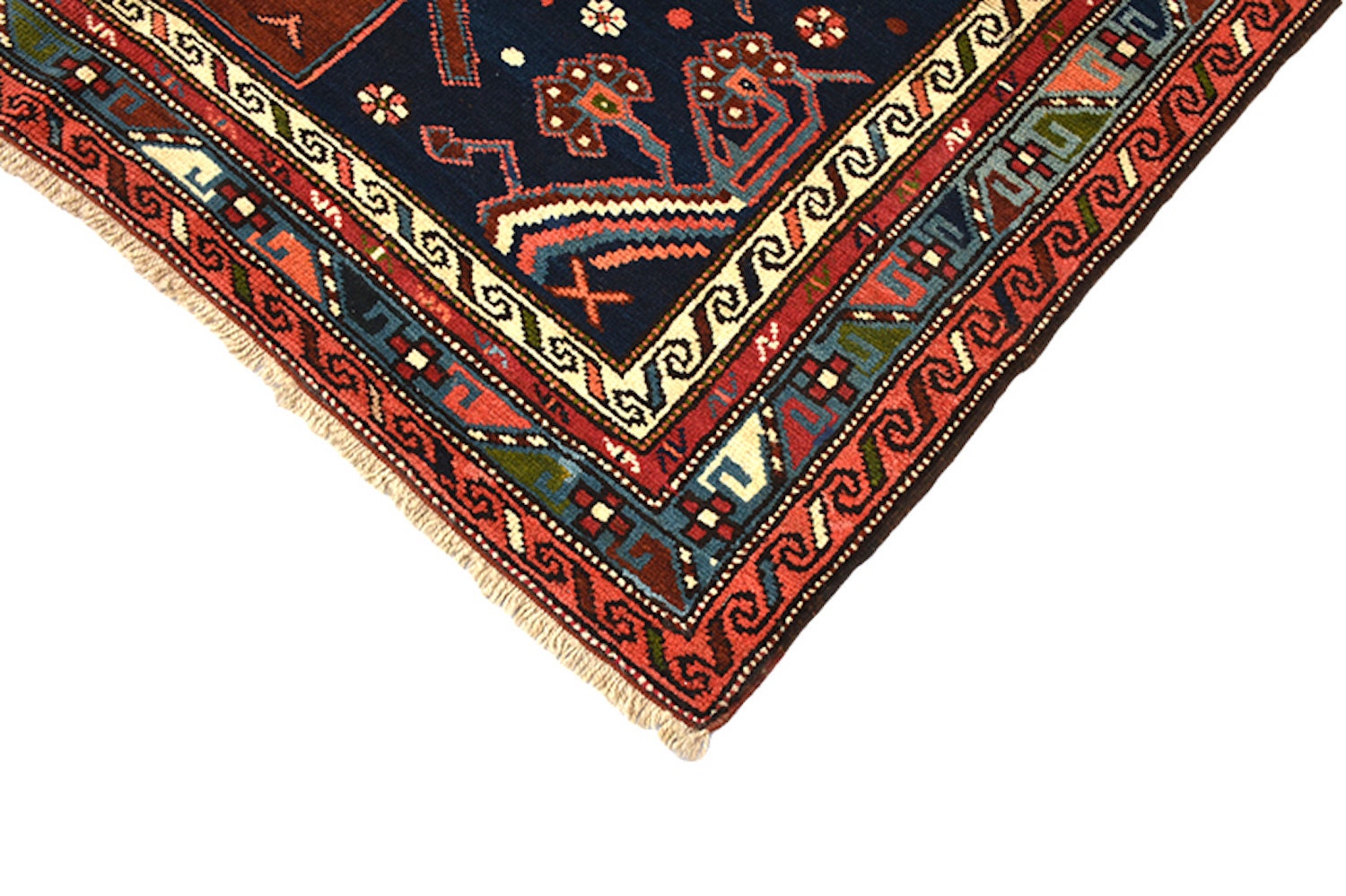 Vintage Kazak Tribal 4x7 Rug | Geometric Red Blue Rug | Bright Medallion Rug | Boho Style | Wool Hand Knotted Rug