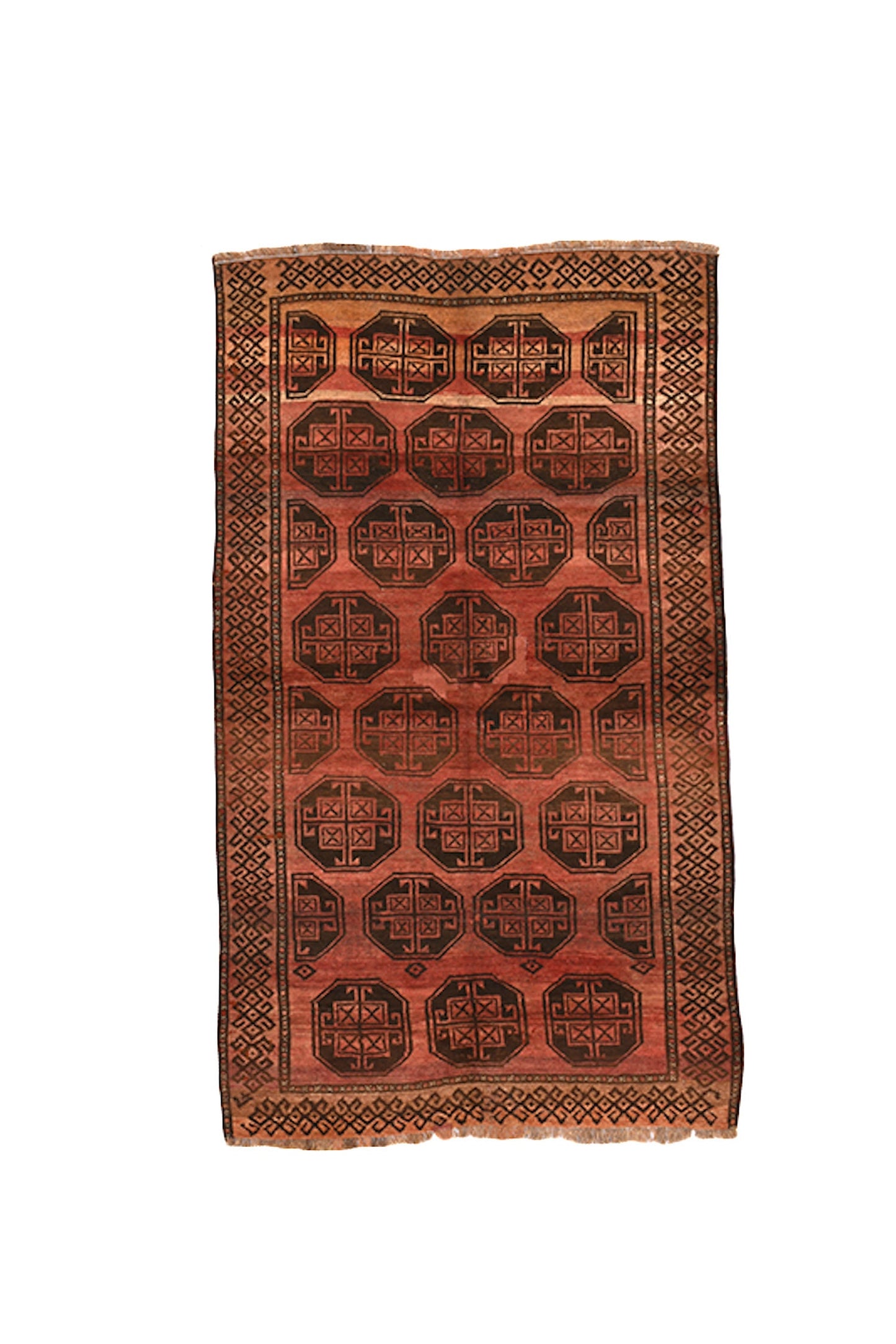 Coral Pink Vintage  4 x 7 Rug | Boho Antique Hand Knotted Rug | Geometric Tribal Oriental Rug