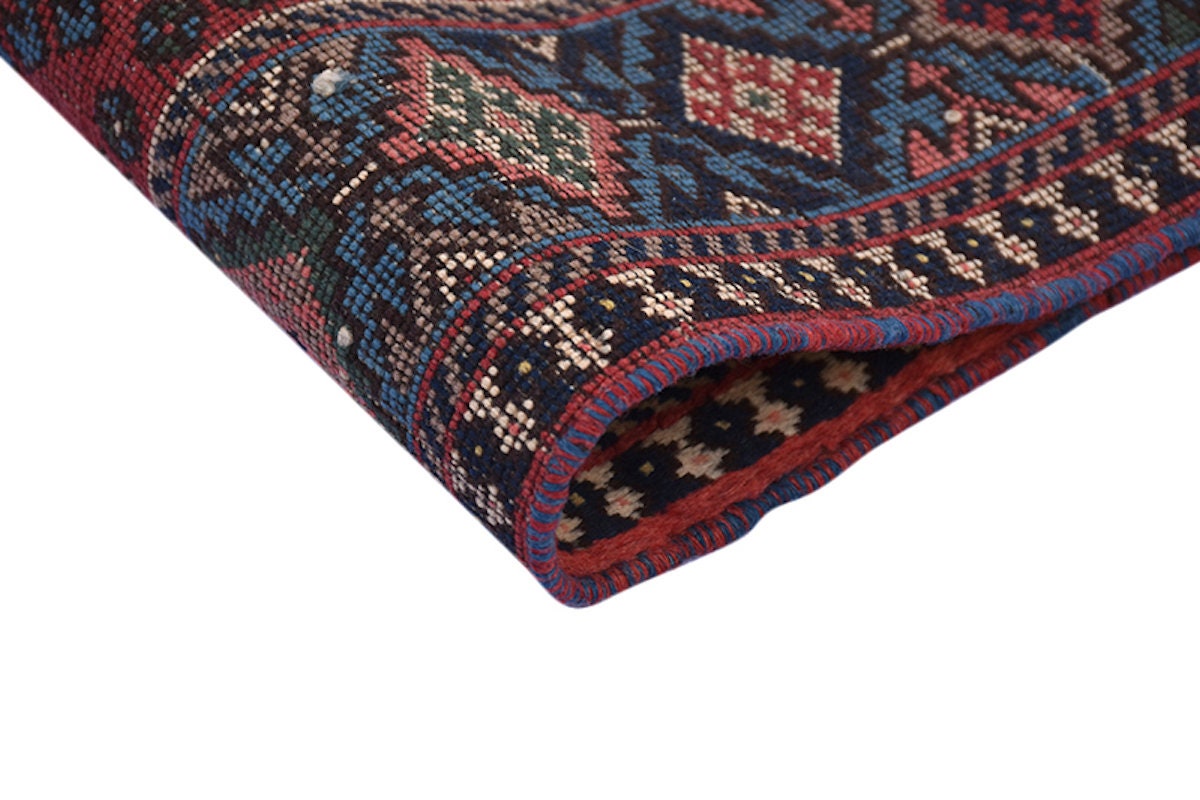 Vintage Persian Rug | Pink Teal Rug | 3 x 5 Rug | Bohemian Tribal Rug | Diamond Pattern | Accent Rug