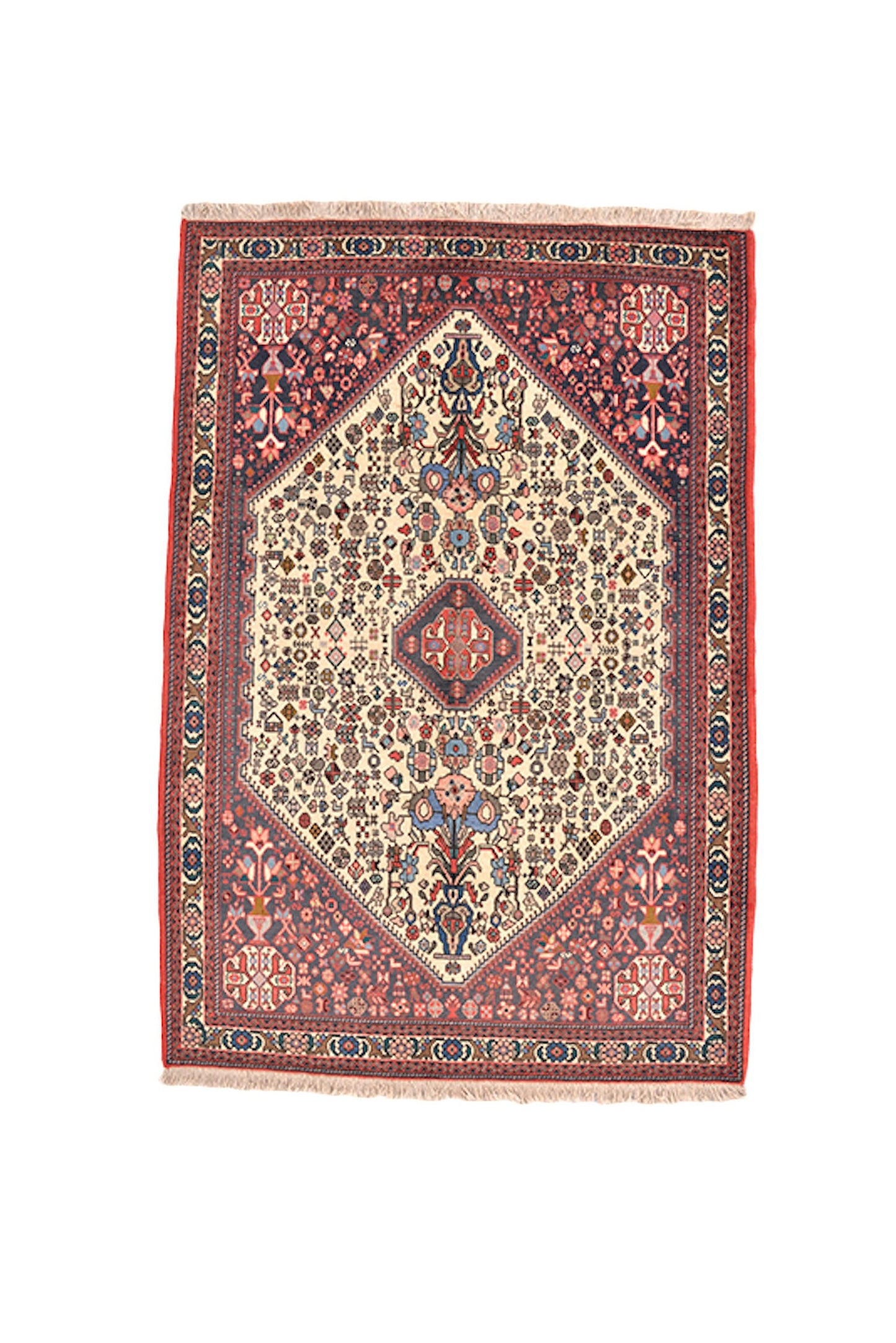 Pink Kazak 4x6 Vintage Rug | Beige Hexagon Medallion Rug | Miniature Floral Rug | Hand Knotted Wool Antique Rug