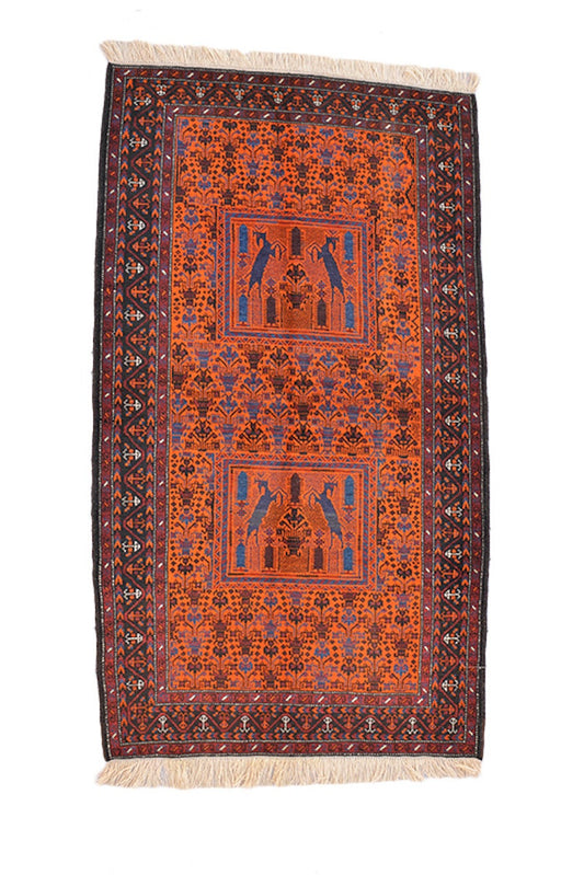 Orange Vintage Rug | Afghan Geometric Rug | 4 x 6 Ft Rug | Tribal Pattern Rug | Wool Handmade Rug