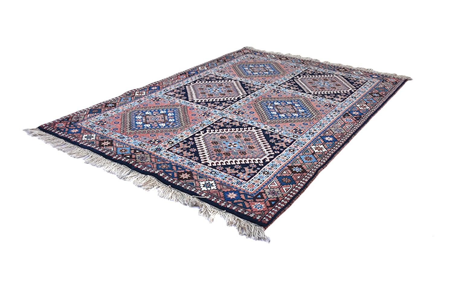 Navy & Pink Rug | Rustic Vintage Rug | Hand Woven Area Rug | 3 x 5 Ft Rug | Antique Rug | Wool Rug |Geometric Diamond Medallions