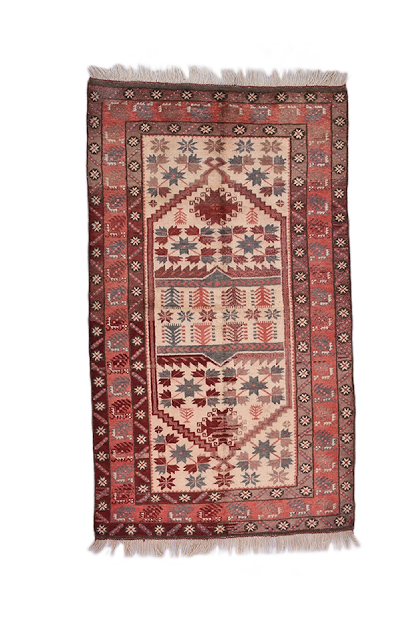 Red Boho 3 x 6 Turkish Rug | Vintage Tribal Rug | Geometric Pattern Multi Color | Rustic Home Decor | Wool Hand Woven Area Rug