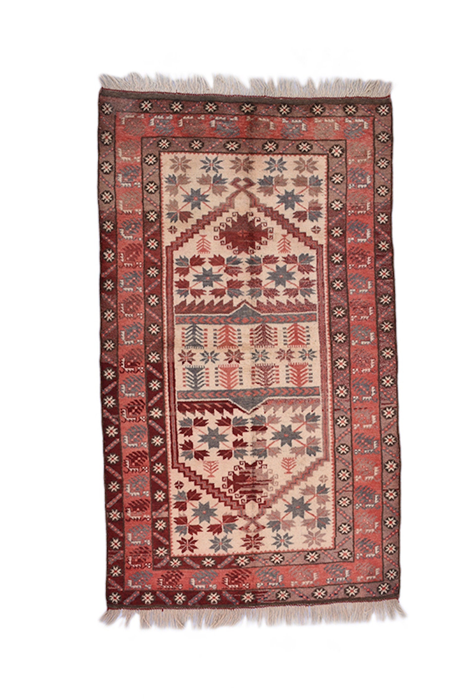 Red Boho 3 x 6 Turkish Rug | Vintage Tribal Rug | Geometric Pattern Multi Color | Rustic Home Decor | Wool Hand Woven Area Rug