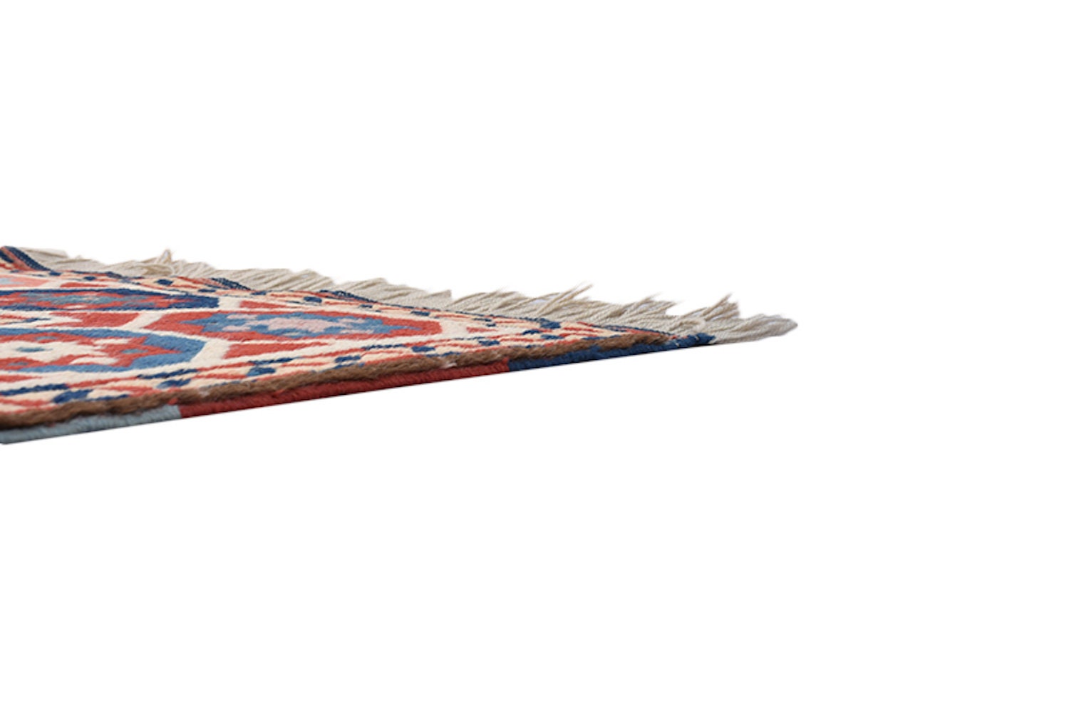 Blue Red Rug | Geometric Tribal Pattern | Nautical Style | 4 x 6 ft | Wool Kazak Rug | Handwoven Antique Rug