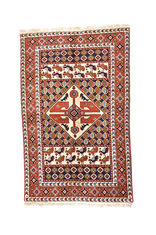 Handmade Tribal Vintage Rug | 4 x 6 ft | Orange Brown Rug | Kazak Area Rug | Antique Rug | Wool