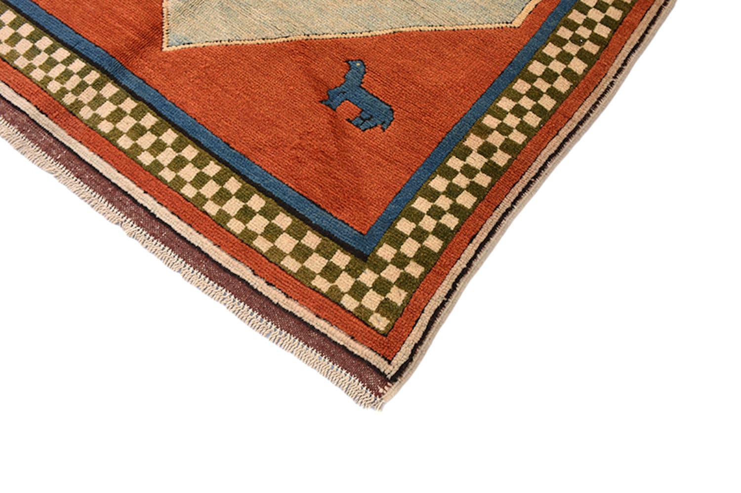 Tribal Handmade Rug | Kazak Vintage Rug | Geometric Nomadic Rug | Red Blue Rug | Medallion Wool Rug