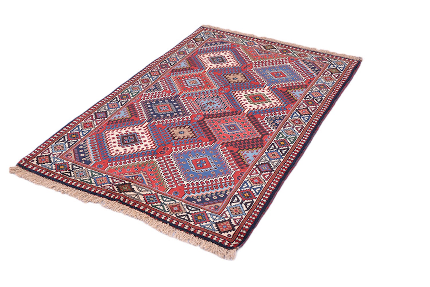 Vintage Tribal Rug | Pink Blue Rug | Afghan Persian Rug | Diamond Pattern Rug | 3 x 5 Feet | Wool Handmade Rug