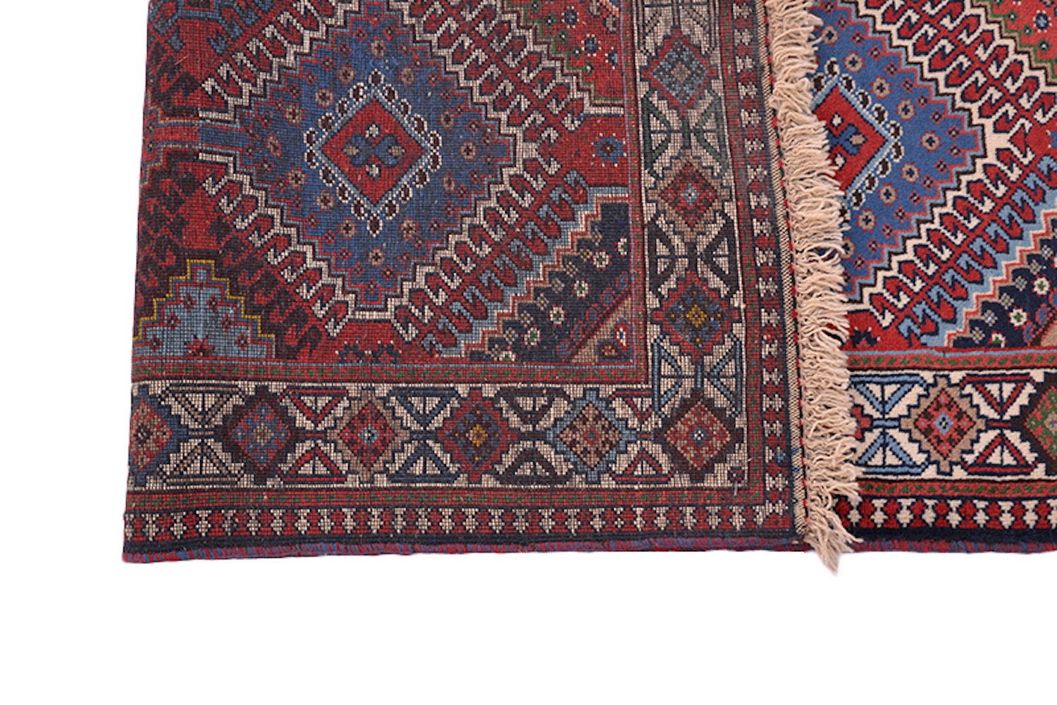Vintage Tribal Rug | Pink Blue Rug | Afghan Persian Rug | Diamond Pattern Rug | 3 x 5 Feet | Wool Handmade Rug