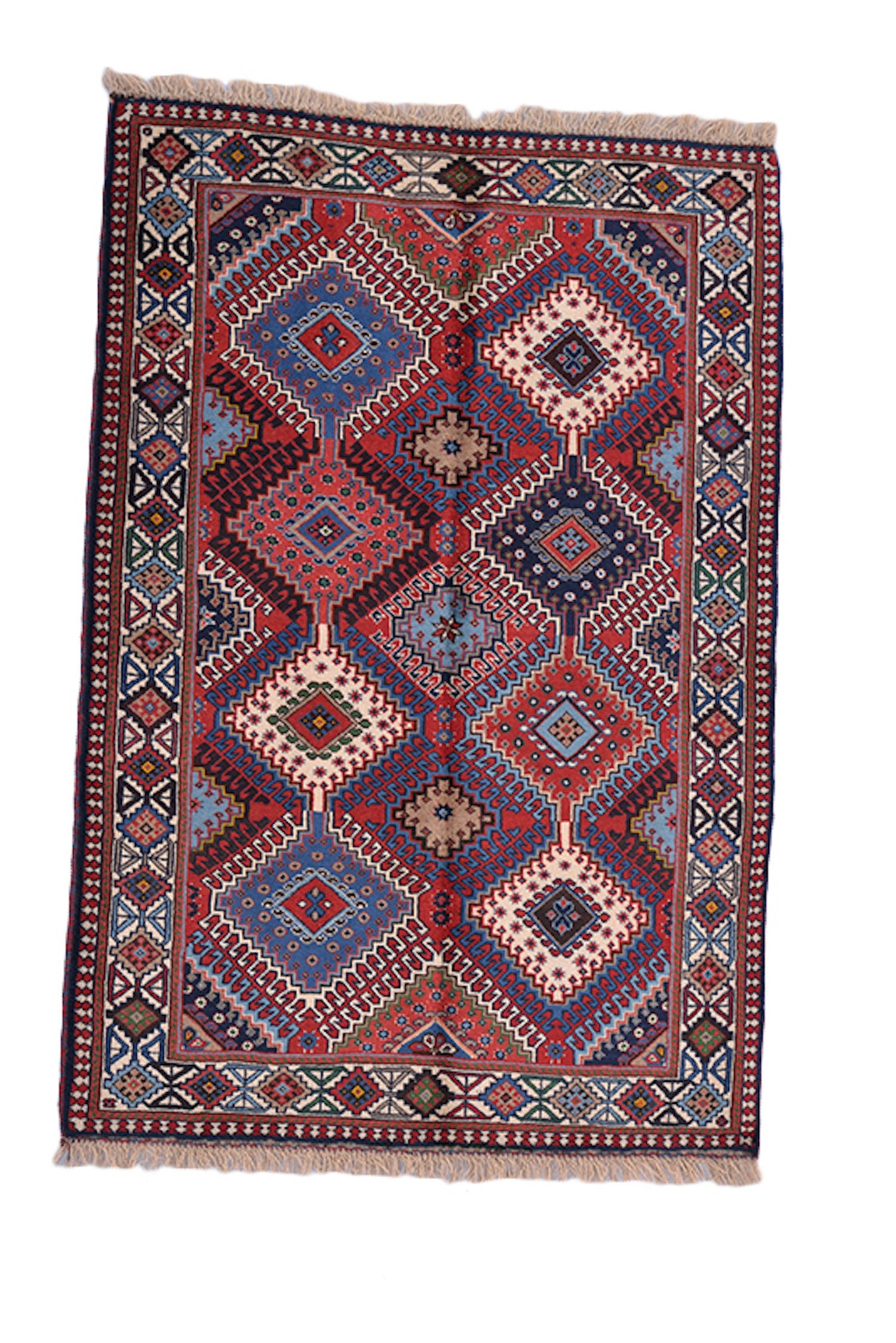 Vintage Tribal Rug | Pink Blue Rug | Afghan Persian Rug | Diamond Pattern Rug | 3 x 5 Feet | Wool Handmade Rug
