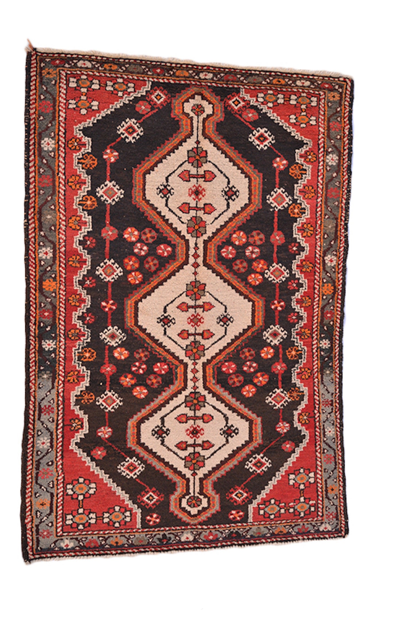 Black Red Vintage Rug | Tribal Afghan Persian Rug | 3 x 5 Rug | Hand Knotted Rug | Nomadic Boho Rug