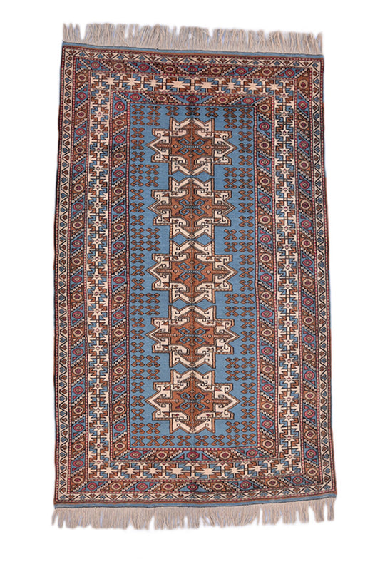 Blue Beige Vintage Rug | 3 x 6 Rug | Baby Blue Rug | Tribal Oriental Persian Rug | Kazak Bohemian Rug | Handmade Rug