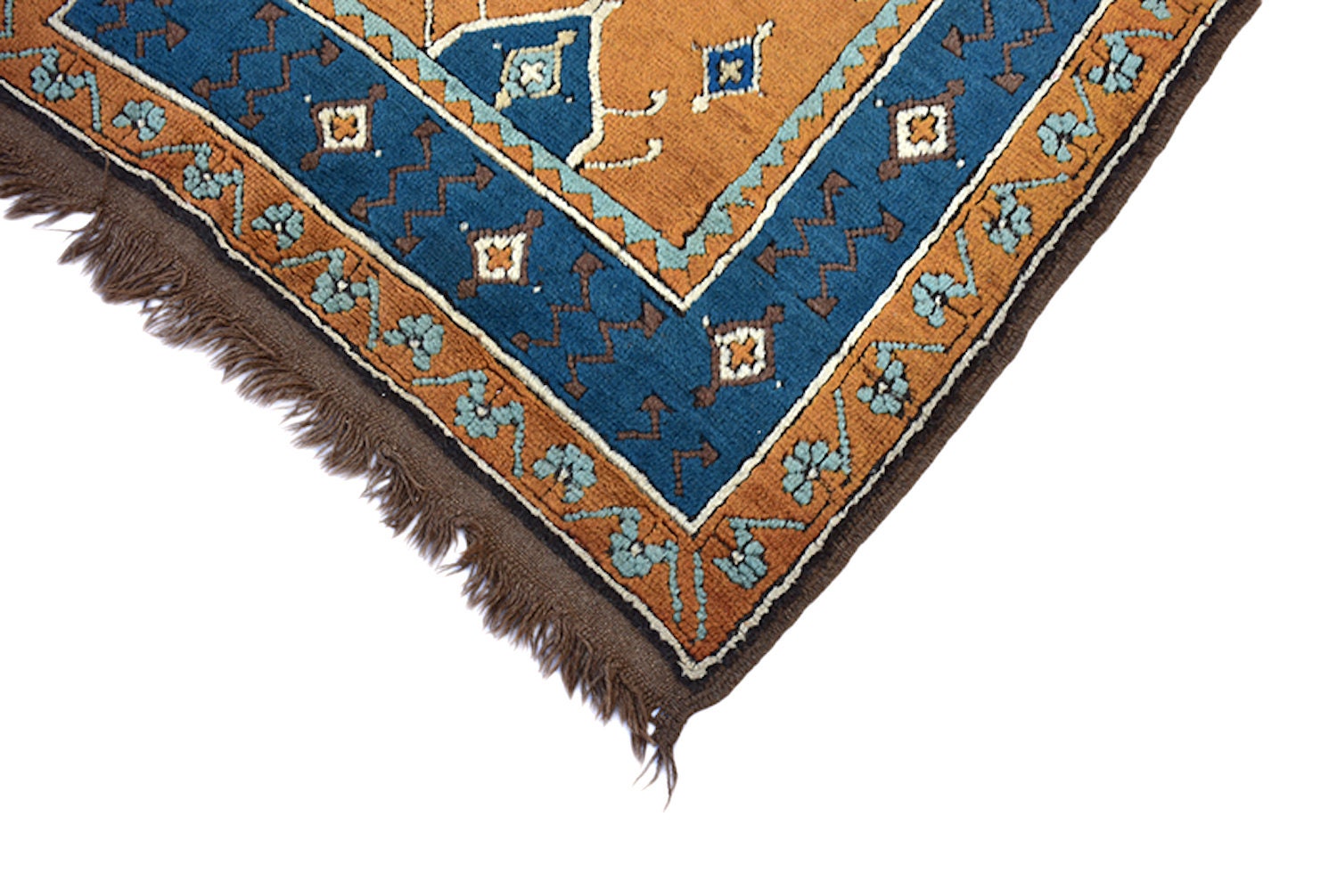Blue Brown Vintage Runner Rug | Turkish Kazak Runner | 3 x 11 ft Runner | Geometric Tribal Style | Hand Knotted Wool Long Runner Rug