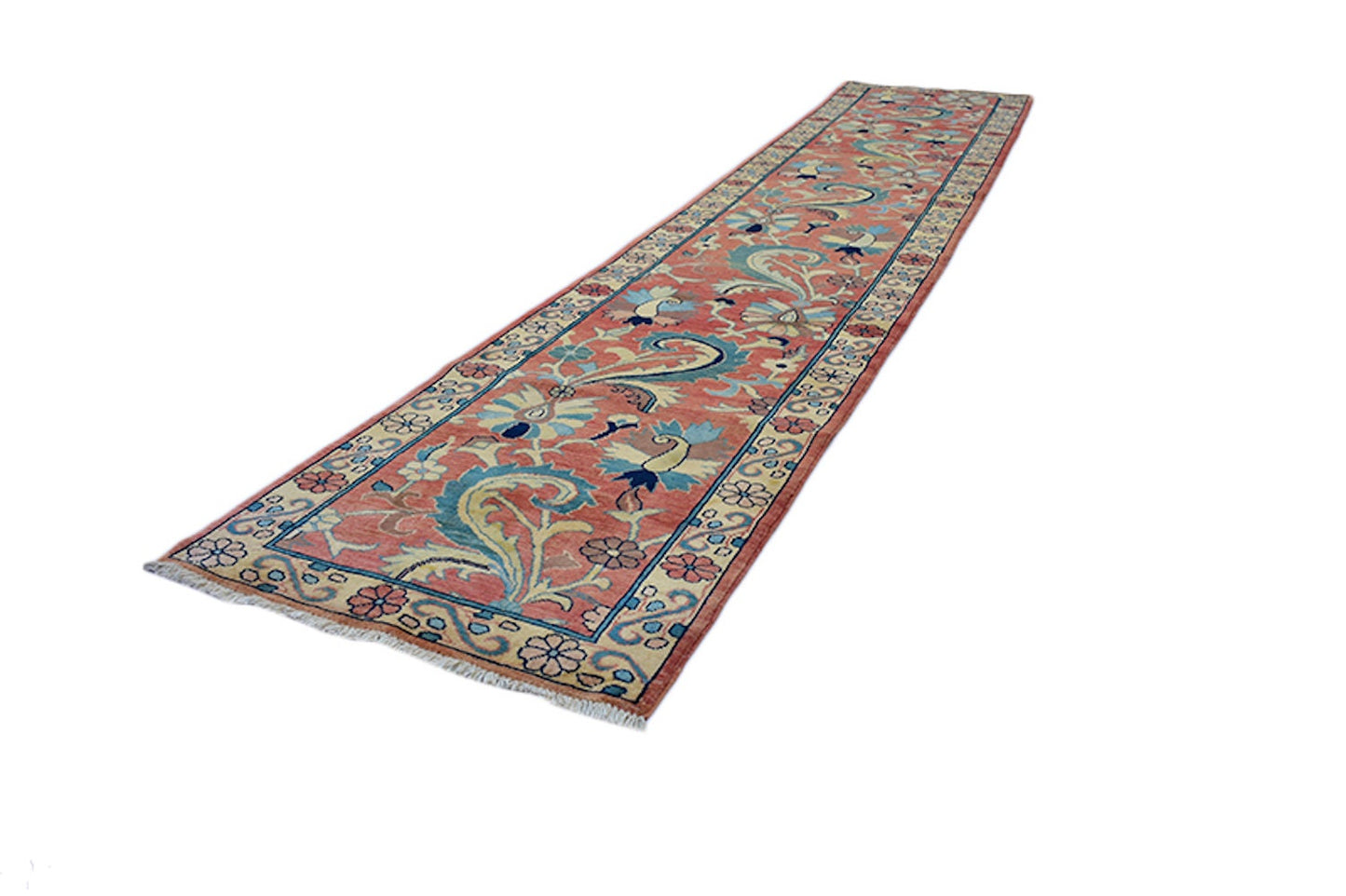 Kazak Pink Runner Rug 2 x 14 ft Long | Oriental Floral Designs | Turkish Hallway Runner | Wool Hand Knotted Rug