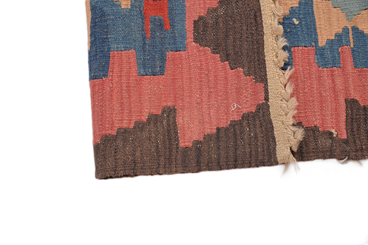 Brown Pink Turkish  2x3 Kilim, Wool Flatweave Rug, Geometric Tribal Pattern, Nomadic Boho Style, Unique Accent Rug