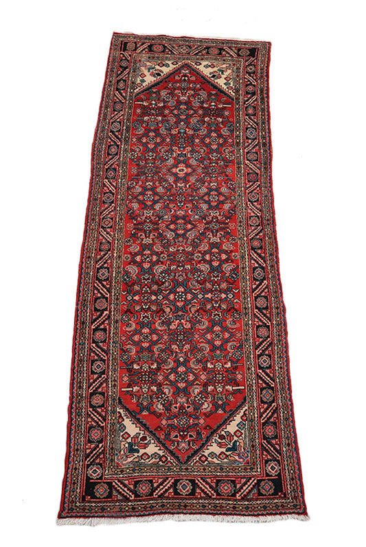 Red Oriental Runner Rug, Long 3 x 10 Feet, Persian Style Design, Hand knotted Wool Antique Runner