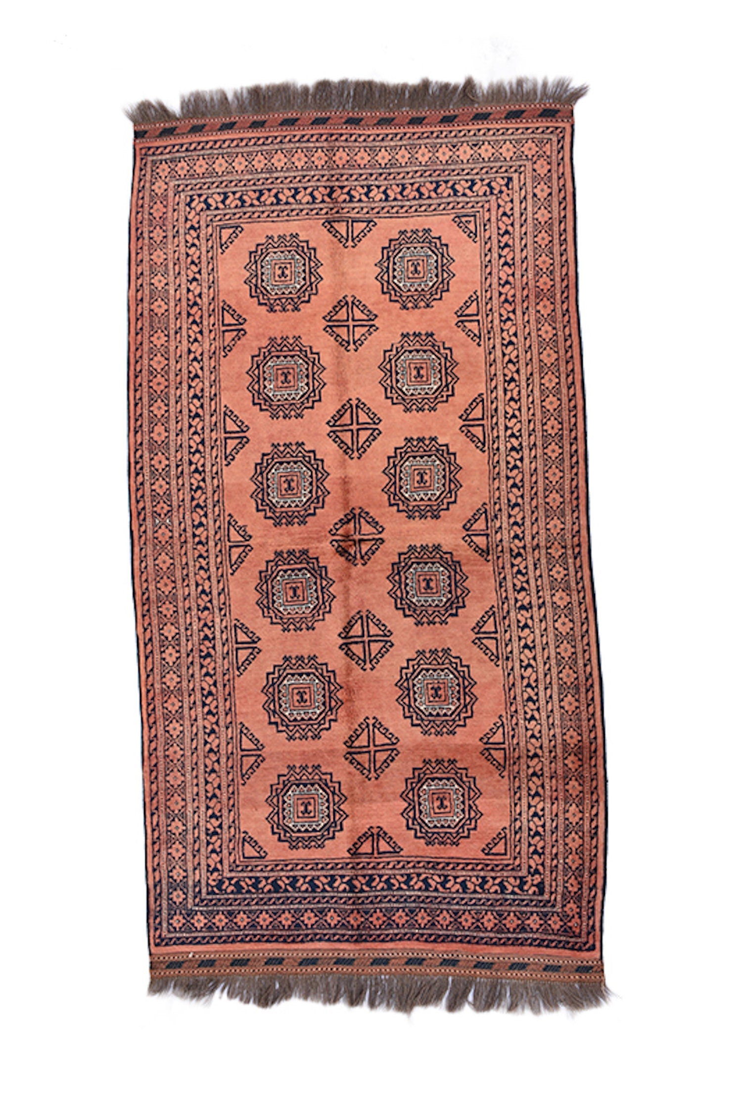 Coral Kashmiri 3x6 Vintage Rug | Antique Pakistan Rug with Multi Hexagon Design | Pure Wool Hand Knotted | Vintage Rug Shop