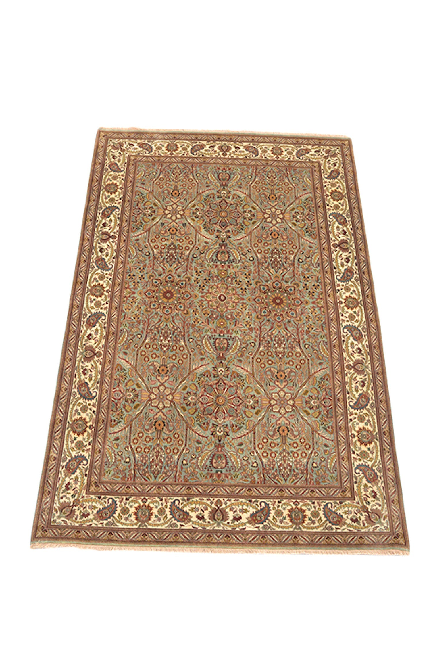 Beige Vintage 6x9 Rug, Oriental Persian Style Floral Designs, One of a Kind Wool Area Rug, Traditional Handmade Rug