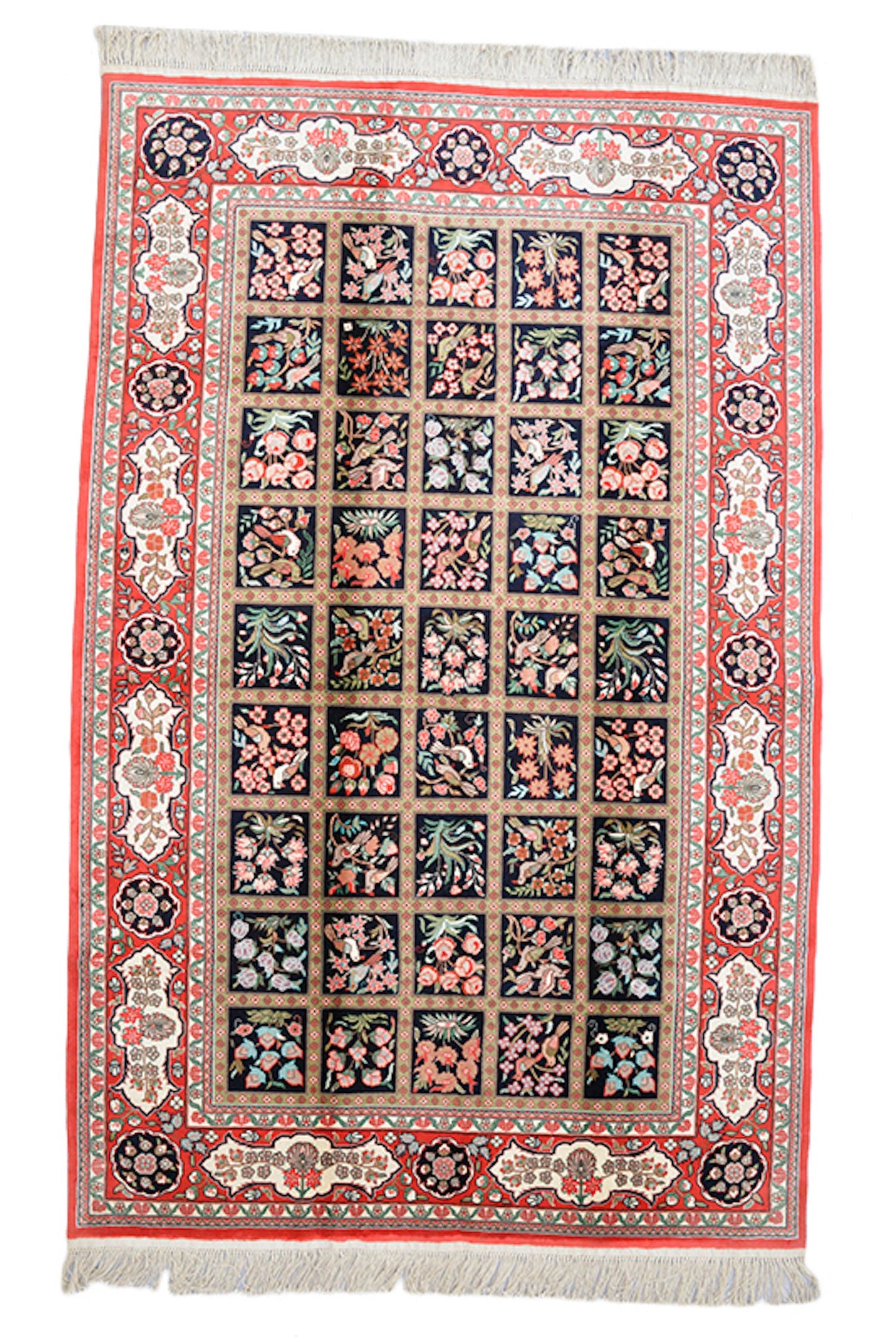 Silk Oriental 5 x 8 Turkish Antique Rug, Red Pink And Black Rug, Floral Traditional Design, Hand knotted with Dyed Silk, One of a Kind